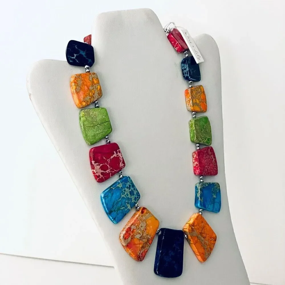 NWT Iris & Lily Gorgeous Colorful sterling silver genuine Jasper gemstone Neckla